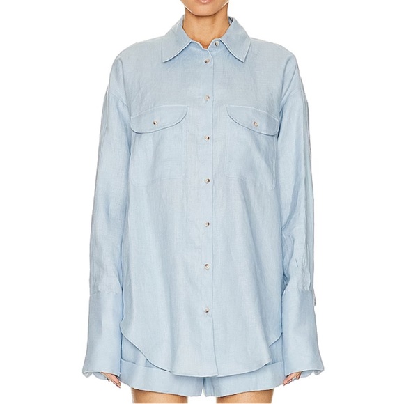 Helsa Linen Blue Shirt and shorts set - Picture 3 of 9